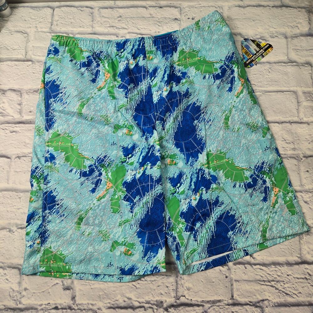 NWT Reel Legends Reel Swim Performance Shorts Blue Green Abstract Print size XL